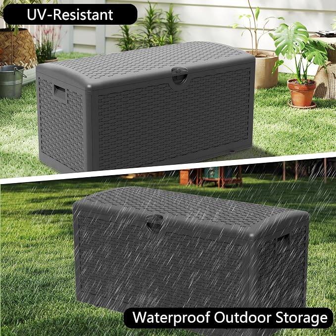80 Plus Gallon Resin Deck Box, Waterproof Outdoor Storage Box - Image 3