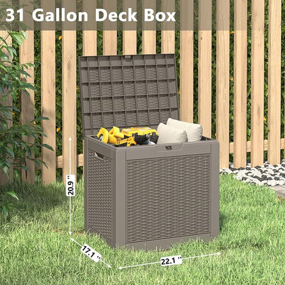 Deck Box, 31 Gallon Resin Outdoor Storage Box, Waterproof and UV Resistant - Image 3