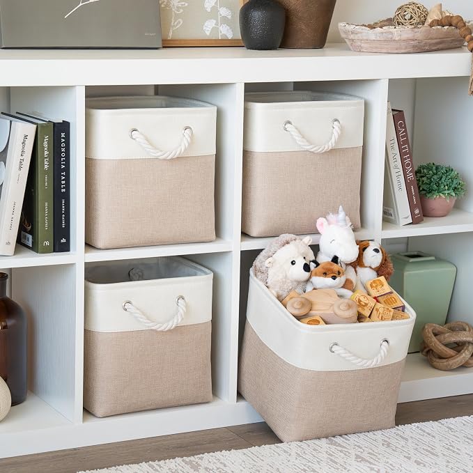 OrganiHaus 11x11 Cube Storage Bins 4 Pack, Foldable Cube Storage Organizer w/ - Image 3