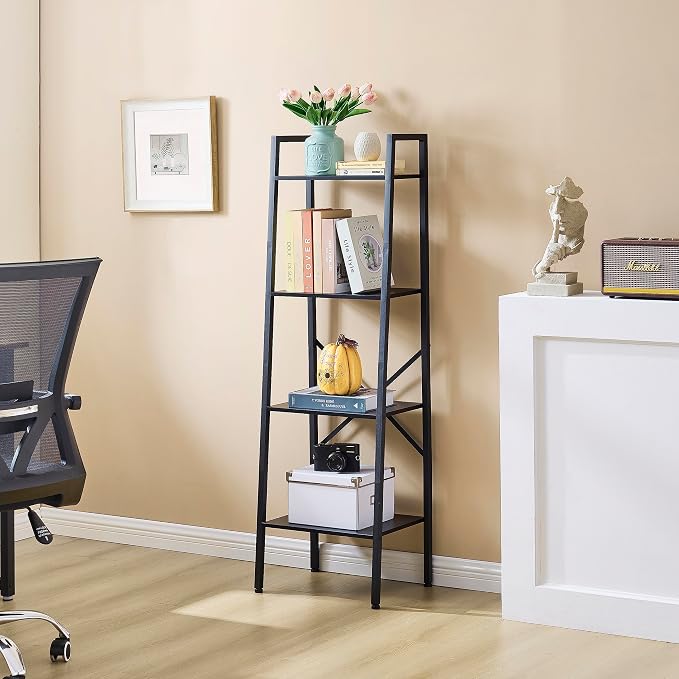 Hoctieon 4-Tier Industrial Ladder Bookshelf, Narrow Ladder Shelf, Tall Standing - Image 4
