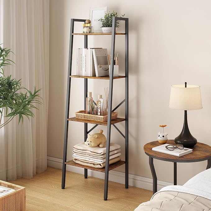 Hoctieon 4-Tier Industrial Ladder Bookshelf, Narrow Ladder Shelf, Tall Standing - Image 7