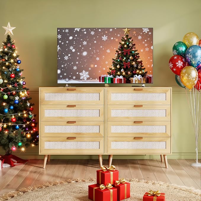 WLIVE Rattan Dresser for Bedroom, 4 Drawer Wooden Boho Dresser Storage - Image 4