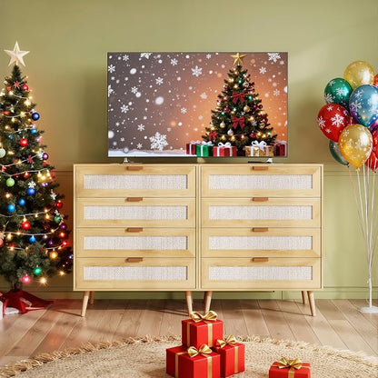 WLIVE Rattan Dresser for Bedroom, 4 Drawer Wooden Boho Dresser Storage - Image 4