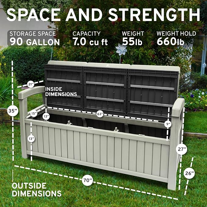 EconoHome 3 Seat Outdoor Storage Bench - Image 2