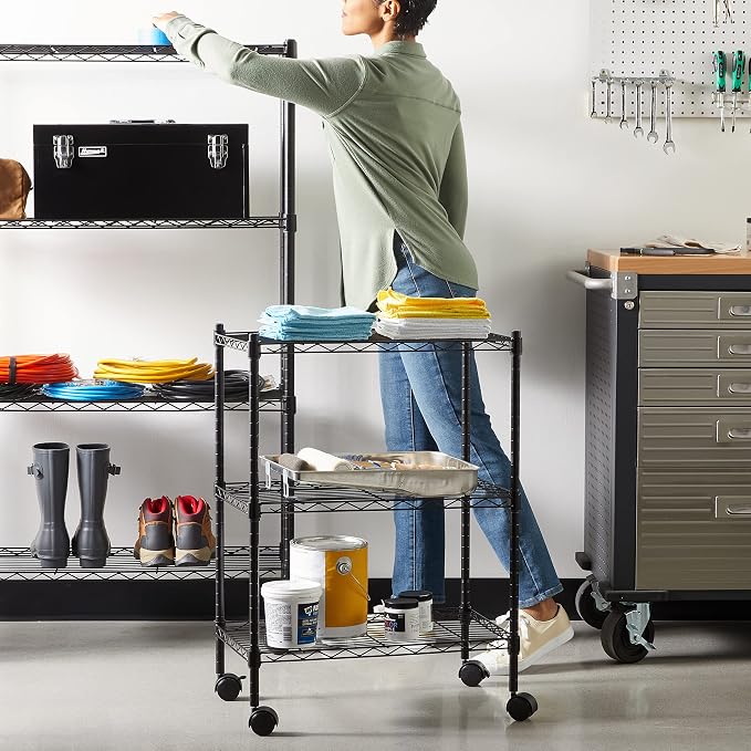 Amazon Basics 3-Shelf Adjustable, Heavy Duty Storage Shelving Unit on 2'' PP - Image 6