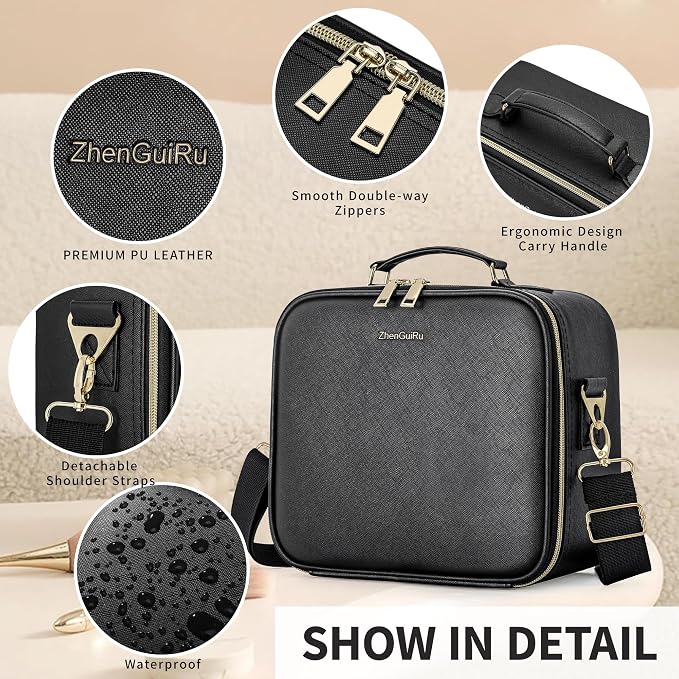 Travel Makeup Bag with LED Mirror, Portable Cosmetic Case Organizer with - Image 4