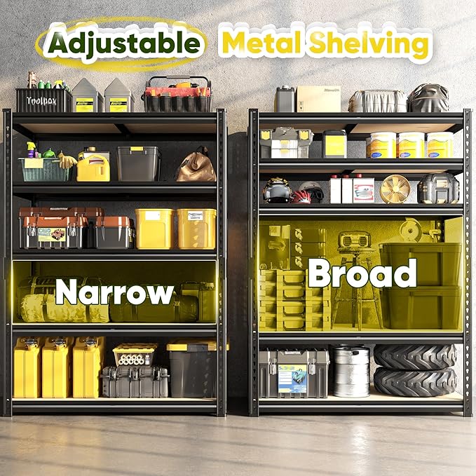 72" H Garage Shelving, 5 Tier Storage Shelves Load 2500 lbs, Adjustable Garage - Image 5