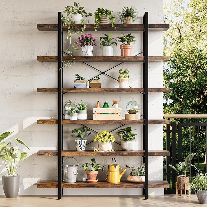 Bookshelf Set of 2, Heavy Duty 6-Tier Industrial Bookcase, 120lbs Shelf Capacity - Image 5