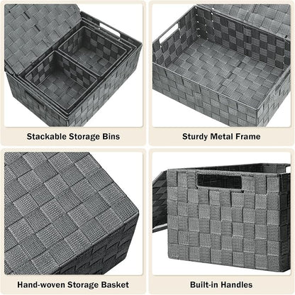 Storage Bins with Lids, Woven Storage Box Organizer Containers Decorative - Image 4