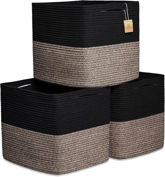 NaturalCozy 13x15x13 Kallax Storage Cubes Bins, 3 Pack | Cotton Rope Cube by NaturalCozy