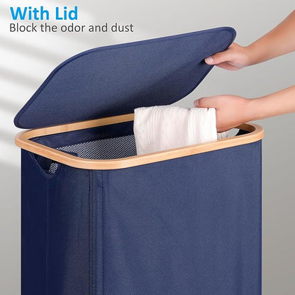 efluky Laundry Basket with Wheels, Tall Rolling Laundry Hamper with Lid and - Image 2