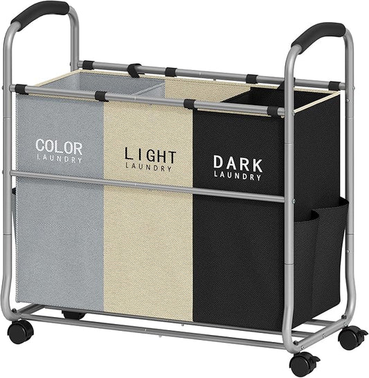 Tajsoon 3 section Laundry Hamper Sorter, Laundry Sorter Cart by Tajsoon