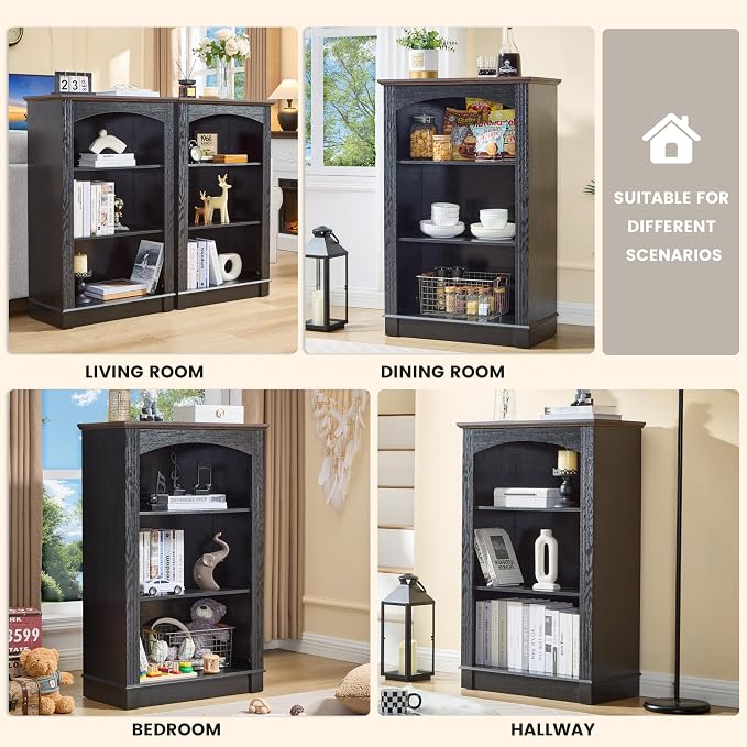 Black Bookshelf, 3 Tier Bookcase and Kids Bookshelf, Small Storage Cabinet - Image 4