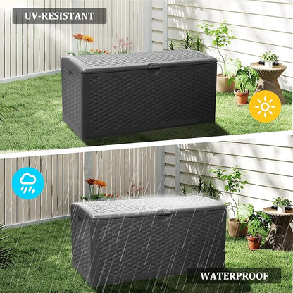 80 Plus Gallon Resin Deck Box, Waterproof Outdoor Storage Bin - Image 4