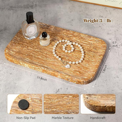 Natural Marble Vanity Tray, 11.8" Travertine/Stone Bathroom Tray Countertop - Image 3