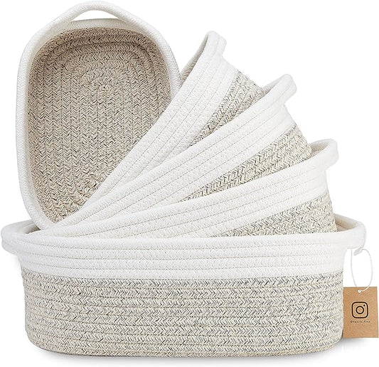 NaturalCozy 5-Piece Rectangle Storage Basket Set- Natural Cotton Rope Woven by NaturalCozy