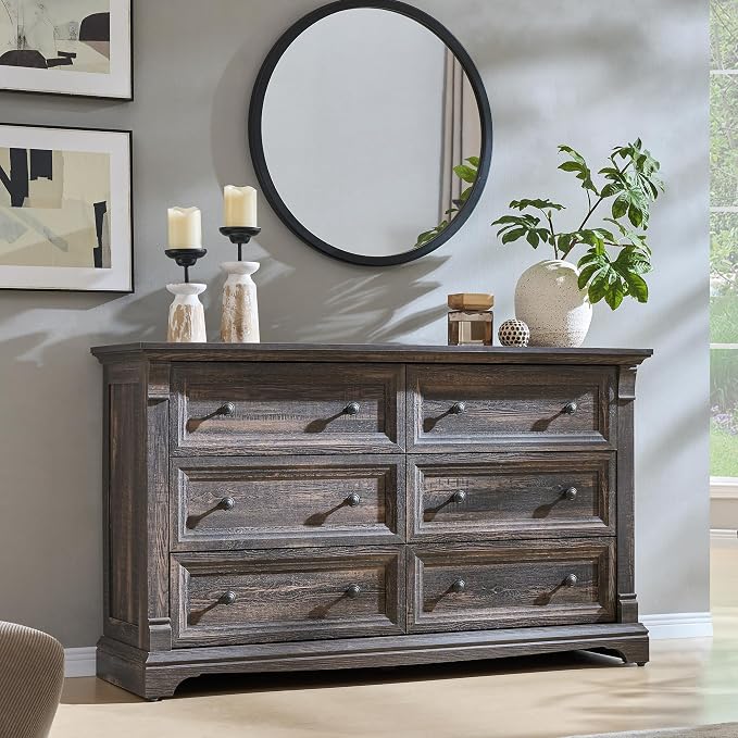 Farmhouse 6 Drawers Dresser for Bedroom, Wooden Dresser TV Stand by T4TREAMFurniture