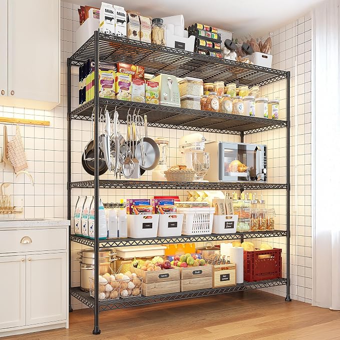 REIBII 45.5''W Storage Shelves Wire Shelving, 5 Tier Pantry Shelves - Image 2