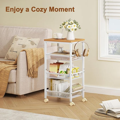 Hoctieon Rolling Storage Cart, 4-Tier Wide Panel Rolling Kitchen Storage Cart - Image 4