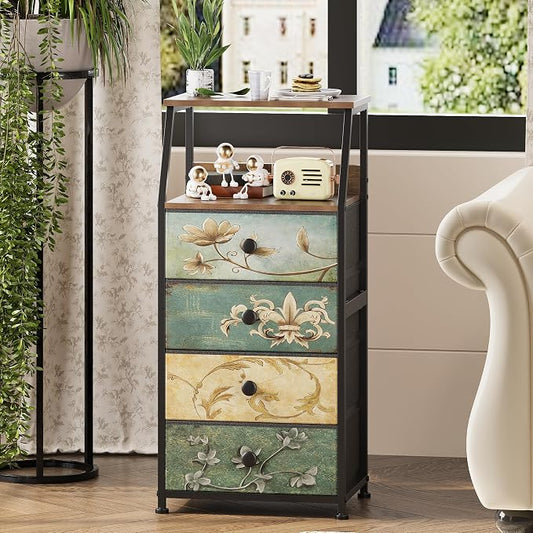 Tohomeor Dresser with Fabric Drawers Nightstand with 2 Tier Shelf Storage Tower by Tohomeor
