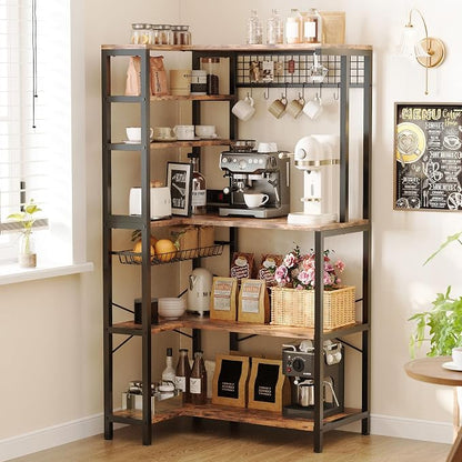 IRONCK Bakers Rack with Power Outlet, 5-Tier Corner Microwave Stand with Storage - Image 2