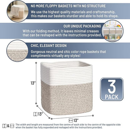 NaturalCozy 13 Inch Cube Storage Bins Cotton Rope Woven Baskets - Image 2