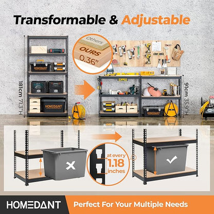 HOMEDANT 5 Tier Storage Shelves Adjustable Laminated Boltless Garage Metal - Image 2