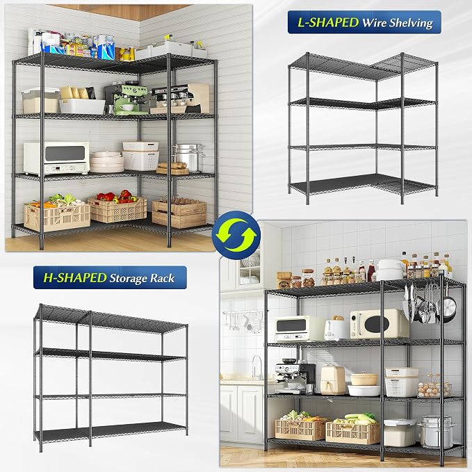52.4W Wire Shelving Rack, 4Tier Metal Shelving Unit, 1120LBS Heavy Duty Storage - Image 4