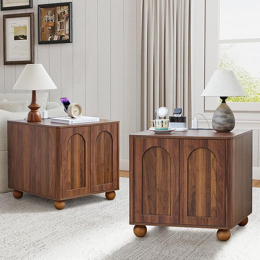 Bed Side Table Set of 2 with Charging Station, Mid Century Modern Nightstand by affeivul