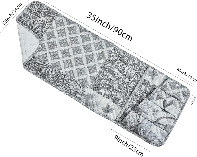 Brilliant Sunshine Grey Flowers Patchwork Couch Armrest 5 Pockets Organizer - Image 4