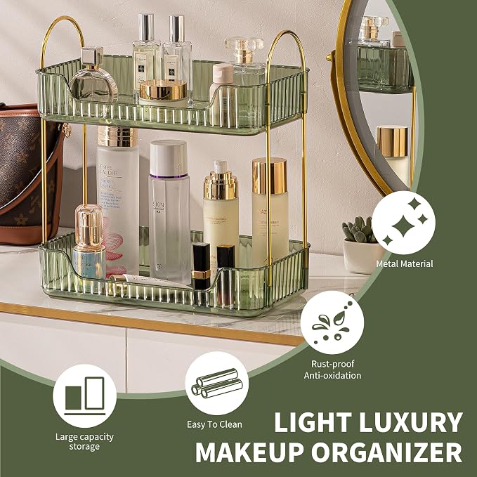 2 Tier Bathroom Organizer Countertop Makeup Perfume Tray Skincare Organizer - Image 3