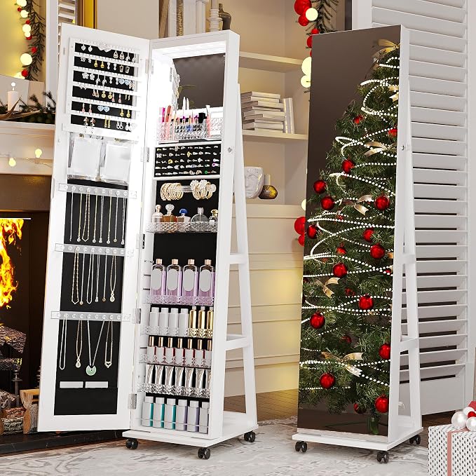 HNEBC 360° Swivel Mirrored Jewelry Armoire by HNEBC