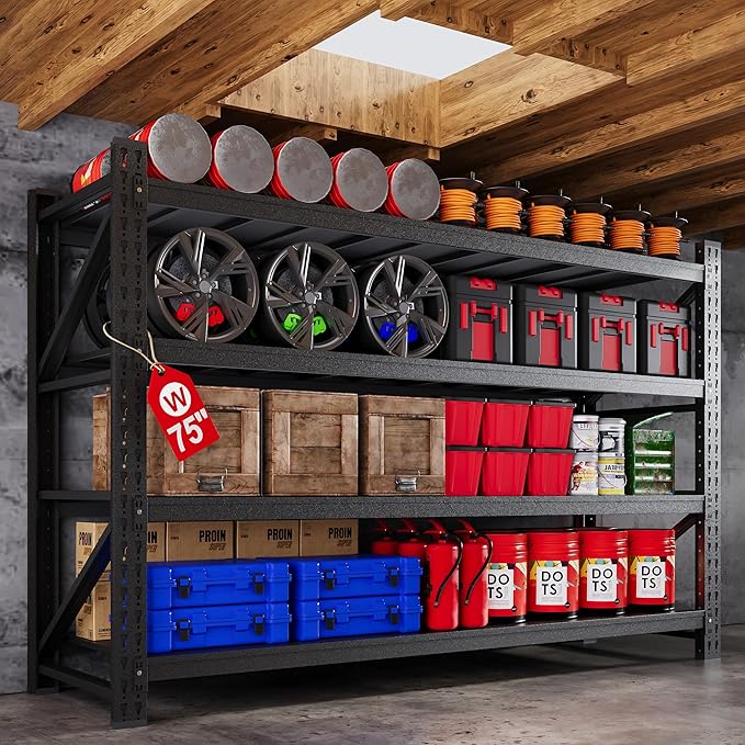 75”W Heavy Duty Metal Storage Shelves, 9000LBS Metal Garage Shelving Units by AFAIF