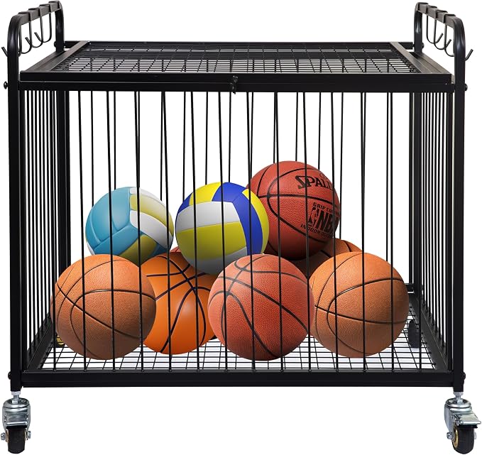 Matt Black Metal Rolling Cart Ball Gym Equipment Sports Gear Storage Portable - Image 5