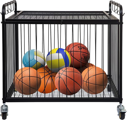 Matt Black Metal Rolling Cart Ball Gym Equipment Sports Gear Storage Portable - Image 5