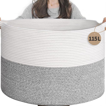 INDRESSME 115L Extra Large Blanket Basket, Soft Cotton Rope Storage Basket by INDRESSME