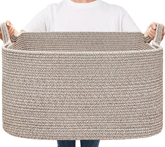 Goodpick Large Woven Storage Basket, 21.6" x 14.9" x 11.8" Blanket Basket by Goodpick