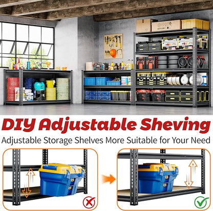 48"W Garage Shelving, 3050LBS Storage Shelves Heavy Duty, 5 Tier Metal Shelving - Image 5
