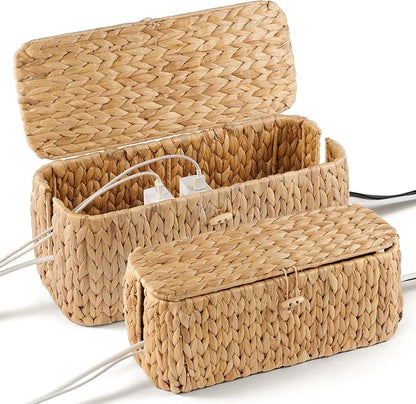 Large Cable Management Box, Natural Rattan Cable Cord Organizer Boxes by BLUEWEST