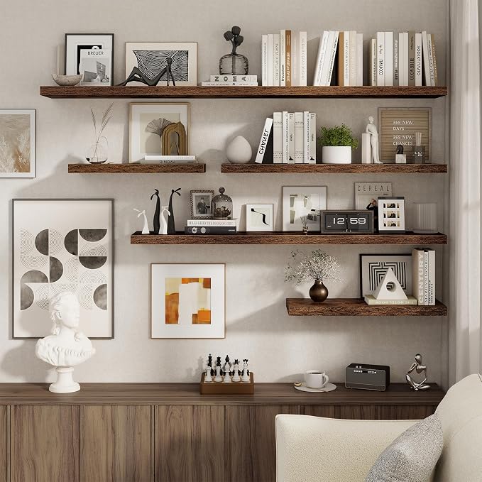 Floating Shelves for Wall, 27.5 Inch Bathroom Shelves Set of 2, Rustic Wood - Image 6