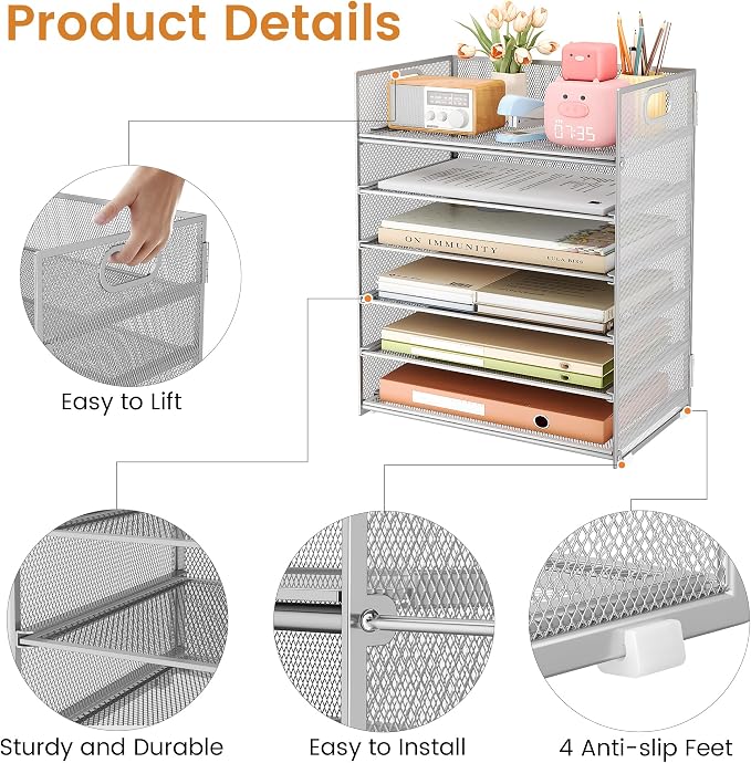 Subekyu 6-Tier Desk Paper Organizer, Desktop File Letter Tray - Image 5