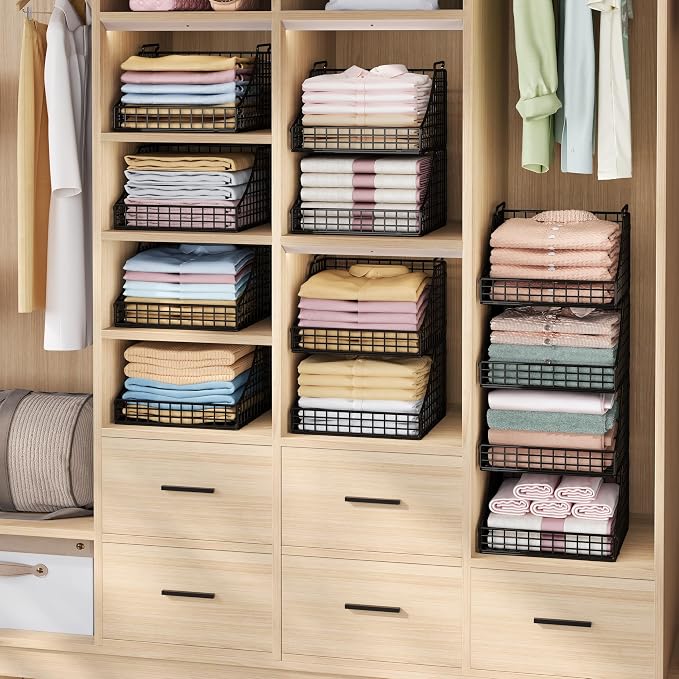 4-Pack Stackable Wire Baskets for Closet Organizers and Storage, Open Storage - Image 3