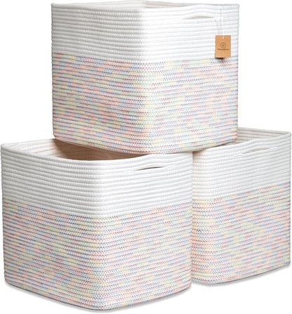 NaturalCozy 13x15x13 Kallax Storage Cubes Bins, 3 Pack | Cotton Rope Cube by NaturalCozy