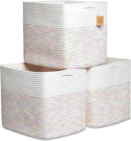 NaturalCozy 13x15x13 Kallax Storage Cubes Bins, 3 Pack | Cotton Rope Cube by NaturalCozy