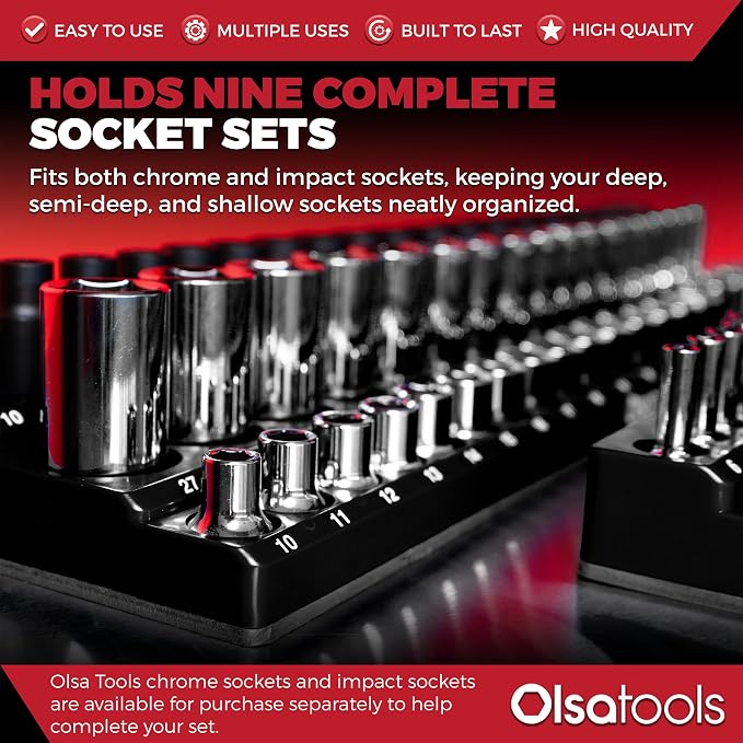 Olsa Tools Magnetic Socket Organizer | 3pc Socket Holder Kit | 1/2-Inch - Image 2