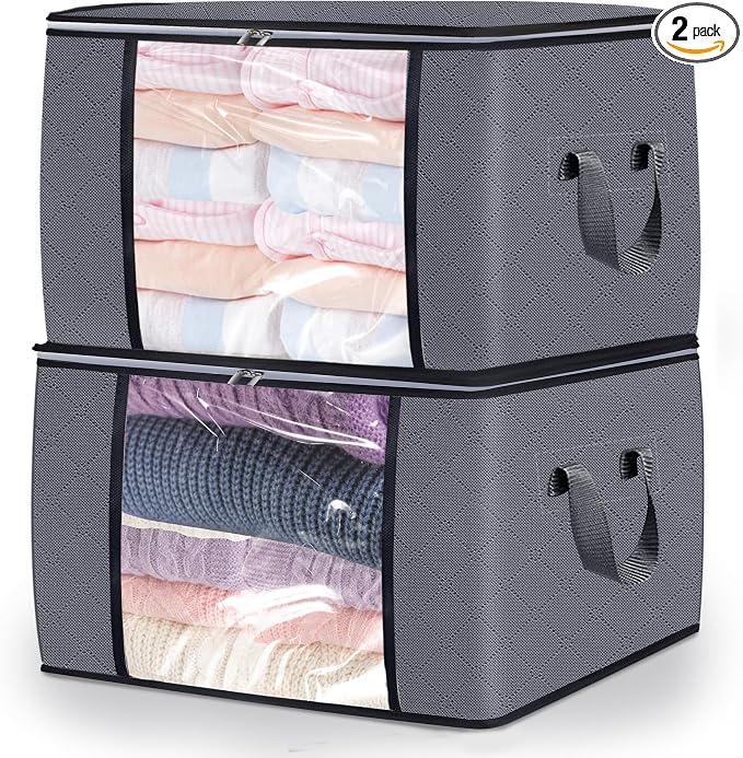 2 Pack Clothes Storage Bags, 90L Large Blanket Storage Bag Comforter Storage Bin by BiCINE