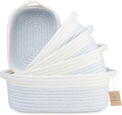 NaturalCozy 5-Piece Rectangle Storage Basket Set- Natural Cotton Rope Woven by NaturalCozy