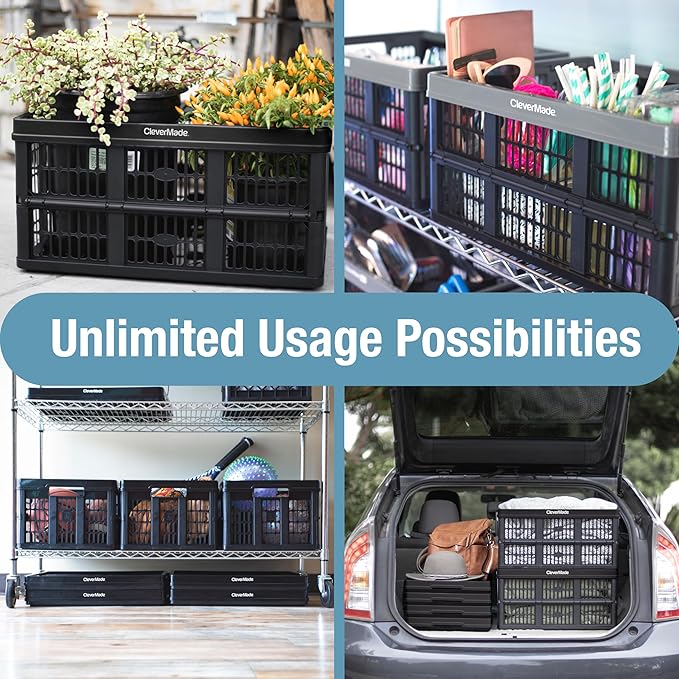 CleverMade Collapsible Utility Crates-Obsidian 1pck 45L / 11 Gal holds 66 lbs - Image 2