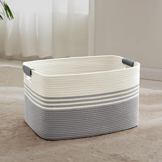 60L Large Laundry Basket with Leather Handles by SunNewt