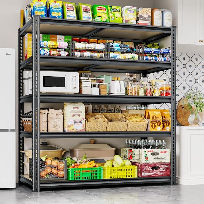 72"H Storage Shelves heavy duty, 2200LBS Garage Shelving, 5 Tier Metal Shelving - Image 2